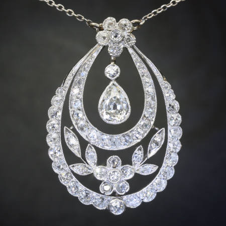 Edwardian pear diamond solitaire pendant, flowery design (image 3 of 9)